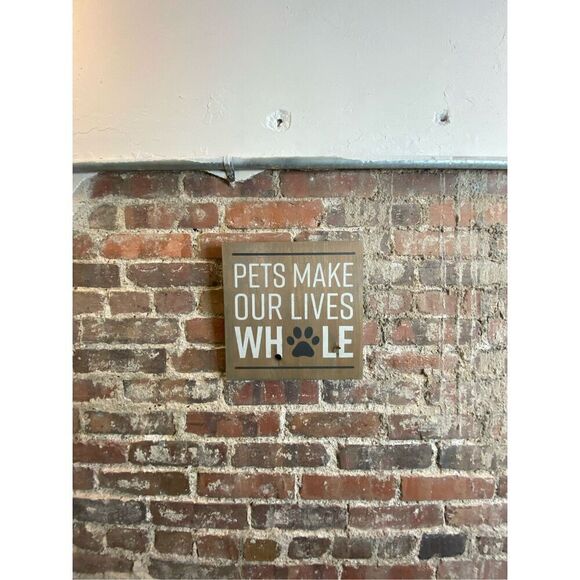 Rustic Wooden Sign “Pets Make Our Lives Whole” Hand Crafted Wall Hanging with Pa - Picture 2 of 9